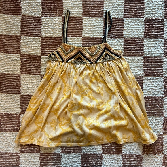 Dries Van Noten Gold Cream Olive Black Cream Pink Crochet Knit Babydoll Tank Top - Picture 2 of 5